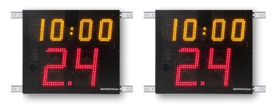 FIBA shotklokken voor doelmontage met weergave speeltijd en aansluiting LED strips doel 